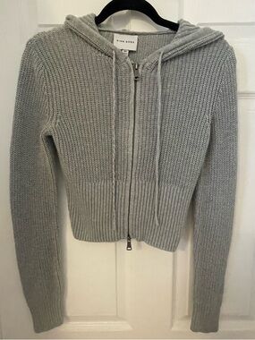 Pink Rose Women's Light Gray Knit Zip Hoodie Cardigan